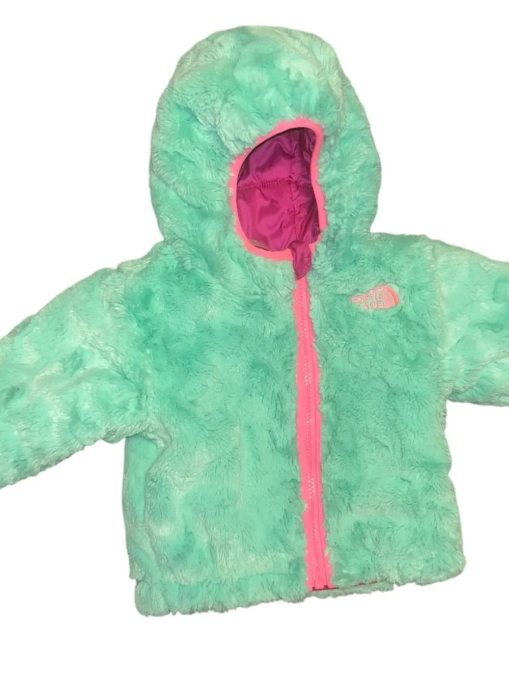 Infant Girl north face reversible pink jacket/coat with hood 3-6 months baby